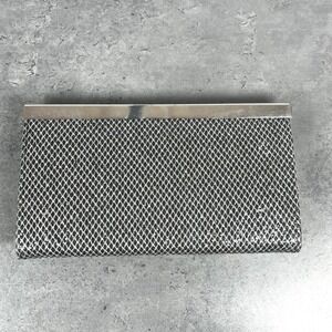 Bebe Silver Metallic Mesh Kiss Lock Clutch Wallet Black Accordion Organizer 8x4"